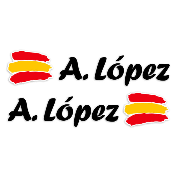 Autocollants: 2X Drapeaux Espagne + Nom calligraphique noir