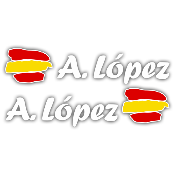 Autocollants: 2X Drapeau Espagne + Nom calligraphique blanc