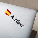 Autocollants: 2X Drapeau Espagne + Nom calligraphique blanc 3