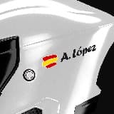 Autocollants: 2X Drapeau Espagne + Nom calligraphique blanc 6