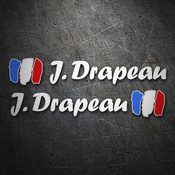 Autocollants: 2X Drapeaux France + Nom calligraphique blanc