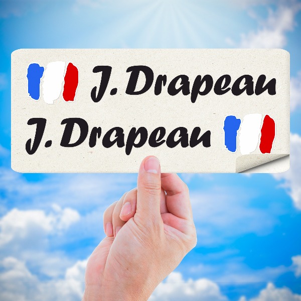 Autocollants: 2X Drapeaux France + Nom calligraphique blanc