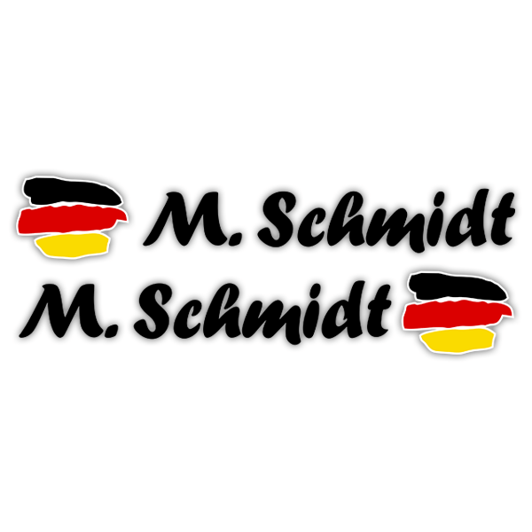 Autocollants: 2X drapeaux Allemagne + nom calligraphique noir