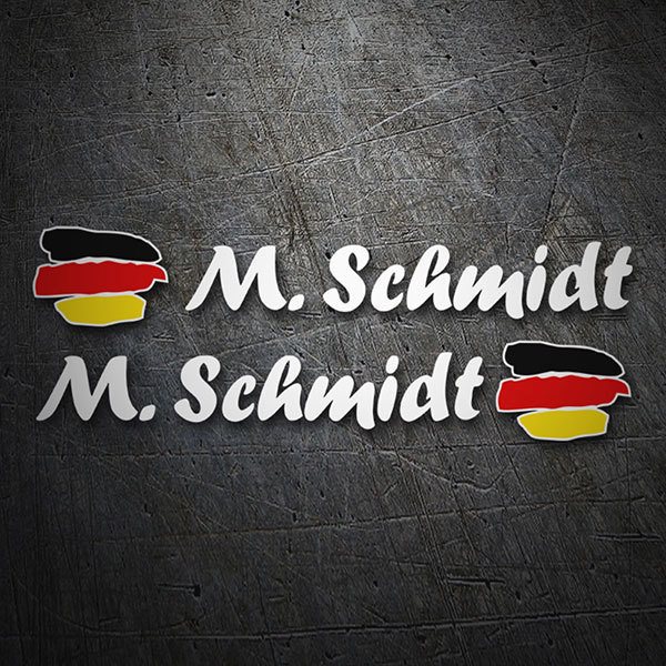 Autocollants: 2X drapeaux Allemagne + nom calligraphique blanc
