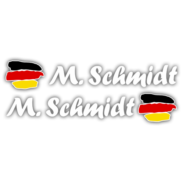 Autocollants: 2X drapeaux Allemagne + nom calligraphique blanc