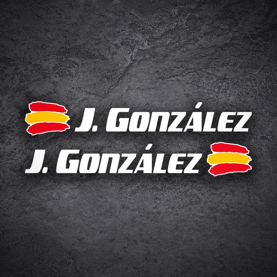 Autocollants: 2X Drapeaux Espagne + Nom sport blanc