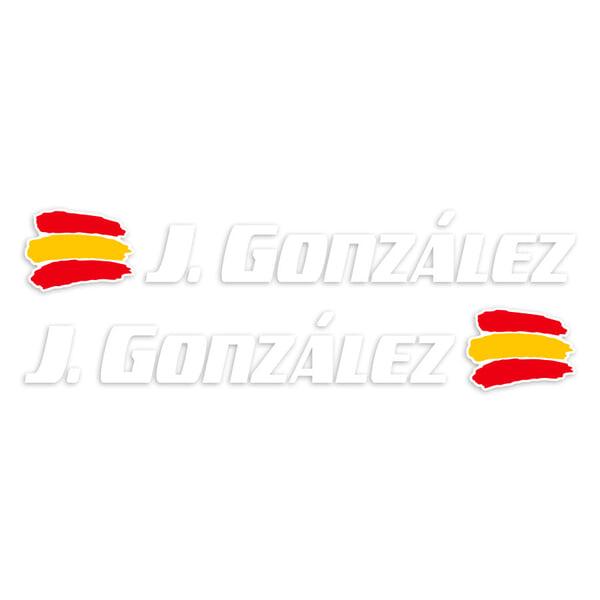 Autocollants: 2X Drapeaux Espagne + Nom sport blanc