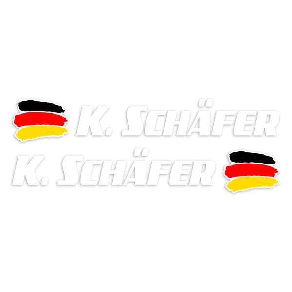 Autocollants: 2X Drapeaux Allemagne + nom de sport blanc