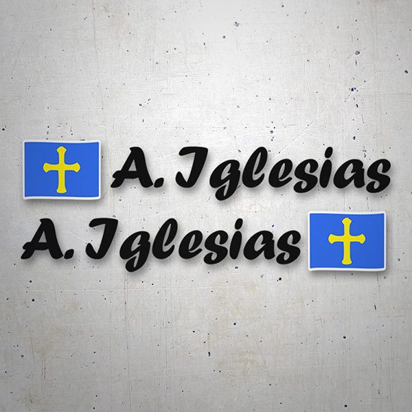 Autocollants: 2X Drapeaux Asturias + Nom calligraphique noir
