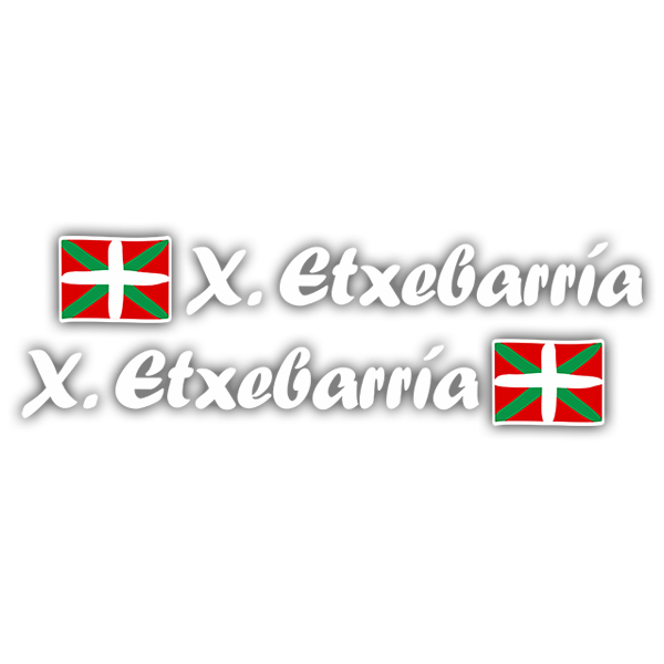 Autocollants: 2X Drapeaux Pays Basque + Nom calligraphique blanc
