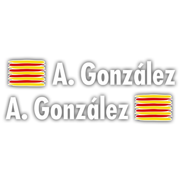 Autocollants: 2X Drapeaux Catalogne + Nom en blanc