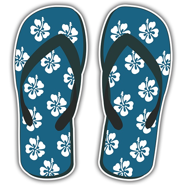 Autocollants: Tongs bleues avec des fleurs d'hibiscus