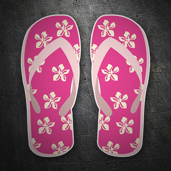 Autocollants: Tongs magenta avec des fleurs hawaïennes