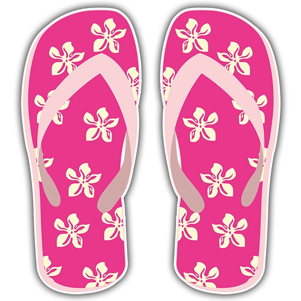 Autocollants: Tongs magenta avec des fleurs hawaïennes