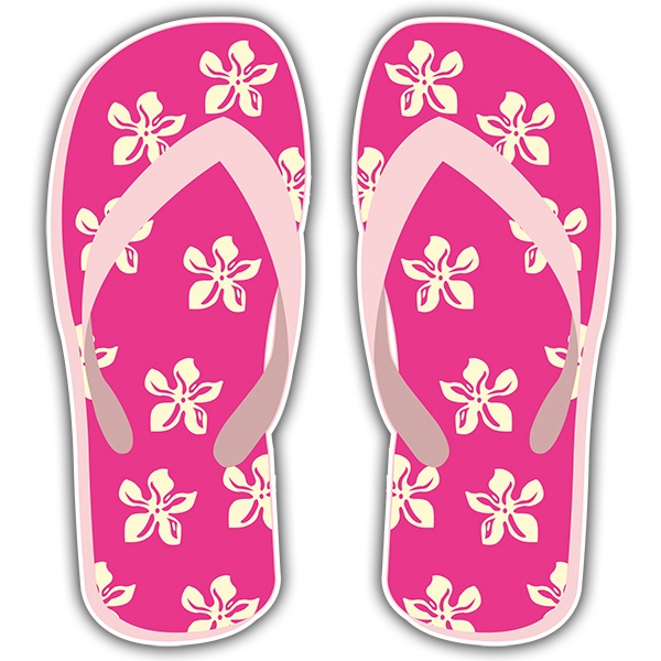 Autocollants: Tongs magenta avec des fleurs hawaïennes