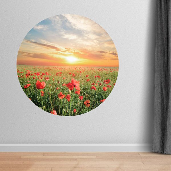 Stickers muraux: Coucher de Soleil dans un Champ de Coquelicots