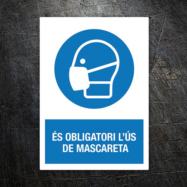 Autocollants: Protection covid19 Masque obligatoire en catalan 1