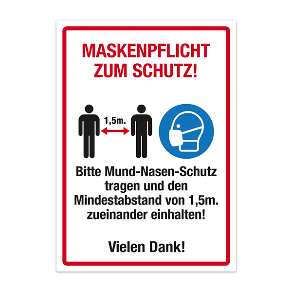 Autocollants: Protection covid19 Masque et distance en allemand