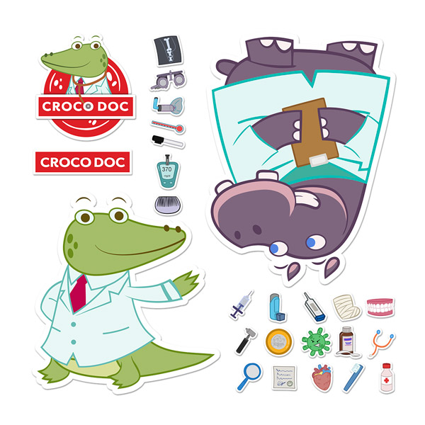 Stickers pour enfants: Croco Doc et Hippo Crat Kit