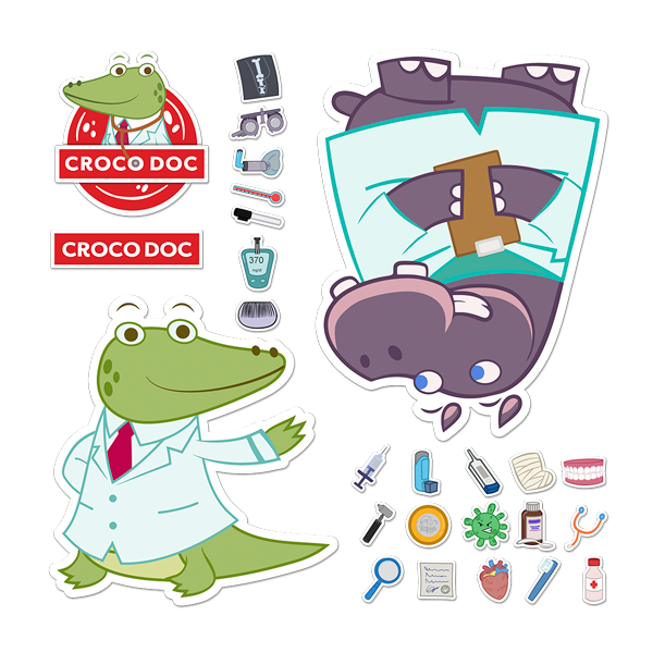 Stickers pour enfants: Croco Doc et Hippo Crat Kit