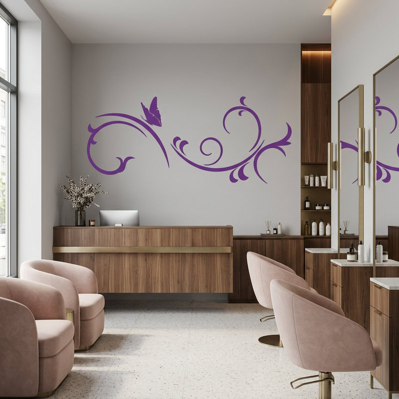 Stickers muraux: Arabesque florale avec papillon