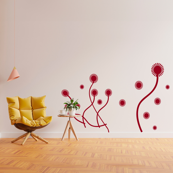 Sticker fleurs stylis&eacute;es sur tiges 2