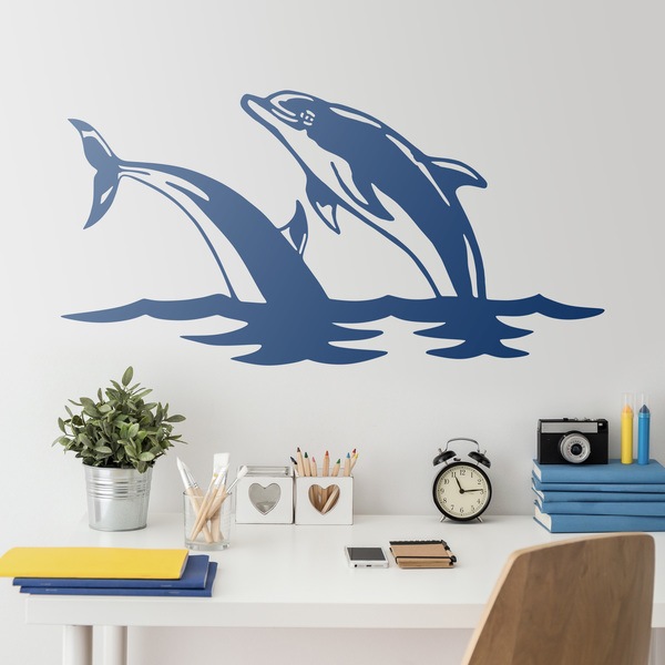Stickers muraux: Couple de dauphins sautent dans la mer