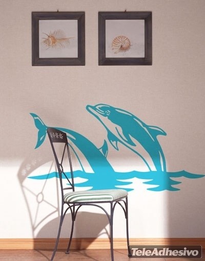 Stickers muraux: Couple de dauphins sautent dans la mer