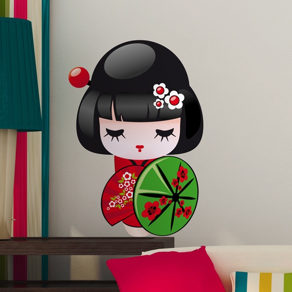 Stickers pour enfants: Poupée Kokeshi avec parapluie