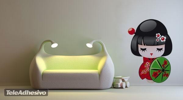 Stickers pour enfants: Poupée Kokeshi avec parapluie