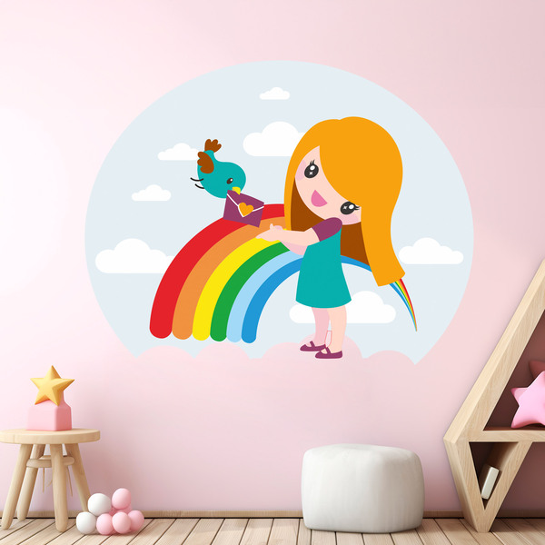 Sticker mural enfant Fille arc-en-ciel