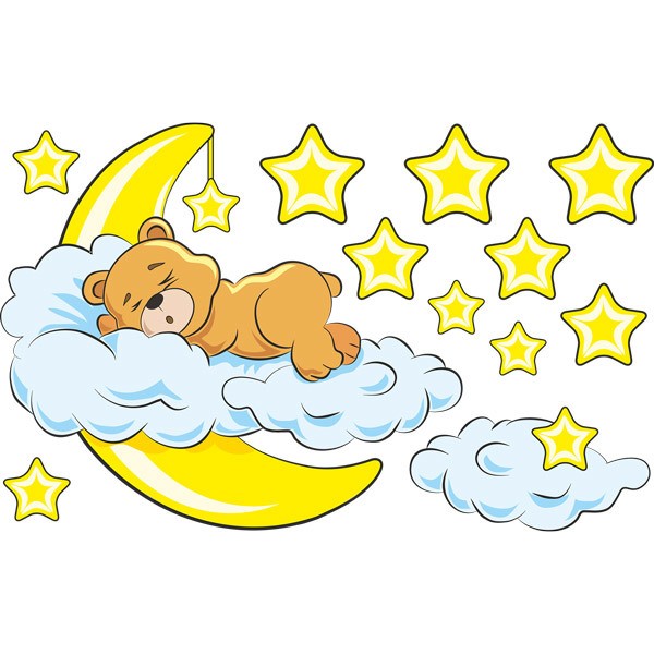 Stickers pour enfants: Ours de dans les nuages et la lune jaune