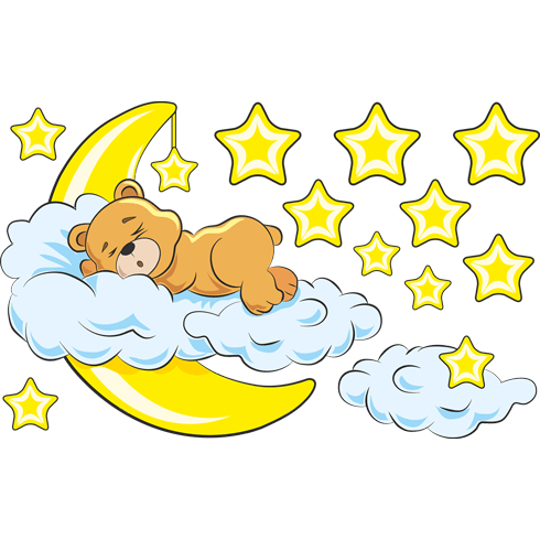 Stickers pour enfants: Ours de dans les nuages et la lune jaune