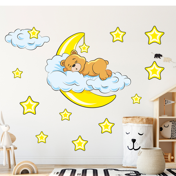 Stickers pour enfants: Ours de dans les nuages et la lune jaune