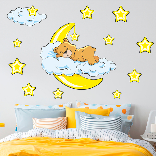 Stickers pour enfants: Ours de dans les nuages et la lune jaune