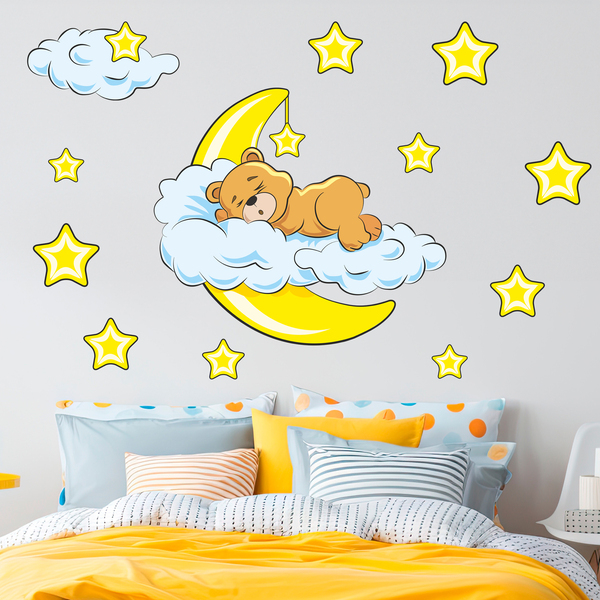 Stickers pour enfants: Ours de dans les nuages et la lune jaune