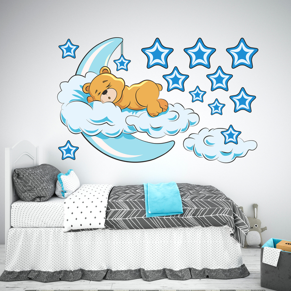 Stickers pour enfants: Ours dans les nuages et la lune bleue