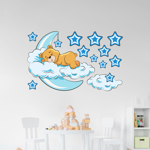 Stickers pour enfants: Ours dans les nuages et la lune bleue