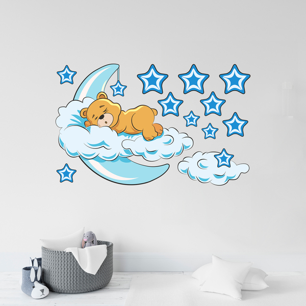Stickers pour enfants: Ours dans les nuages et la lune bleue