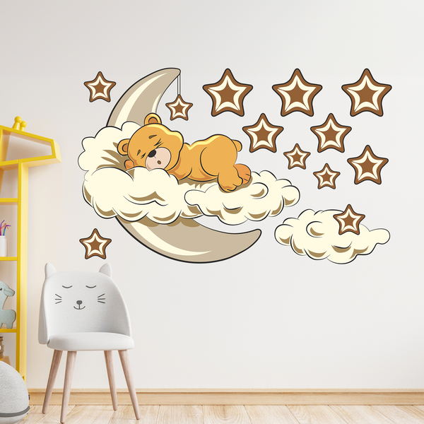 Stickers pour enfants: Ours dans les nuages et la lune neutre 