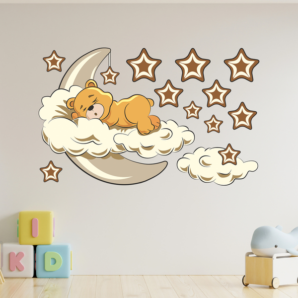 Stickers pour enfants: Ours dans les nuages et la lune neutre 