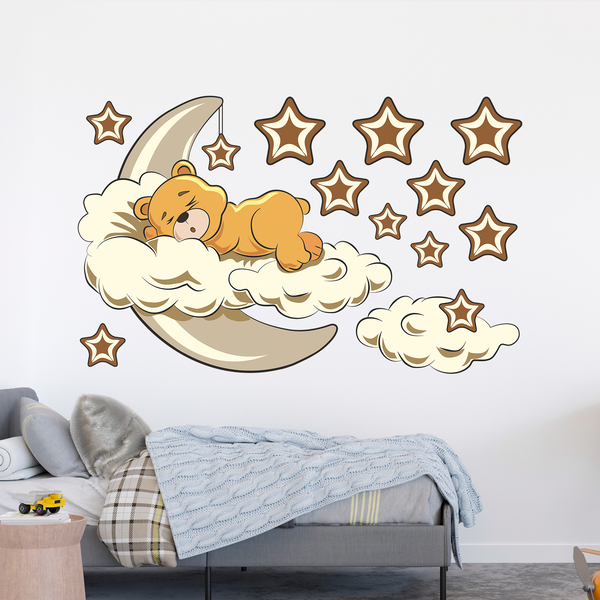 Stickers pour enfants: Ours dans les nuages et la lune neutre 
