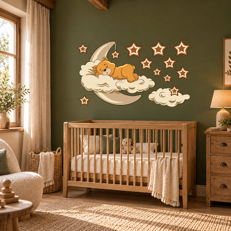 Stickers pour enfants: Ours dans les nuages et la lune neutre