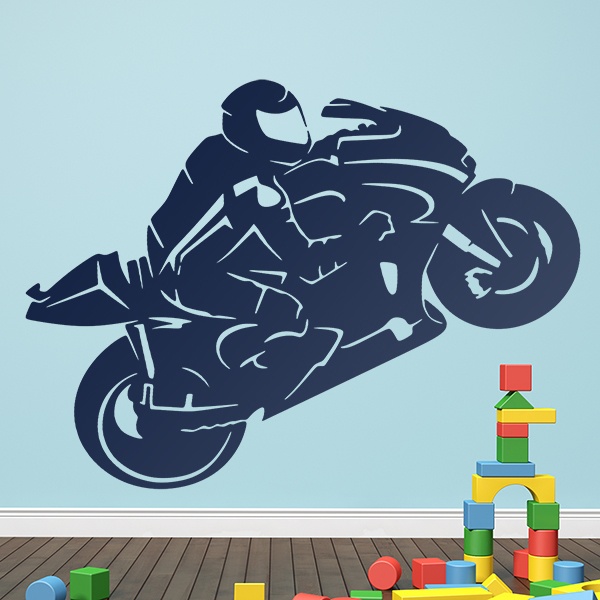 Stickers muraux: Silhouette de Motard Acrobate MotoGP