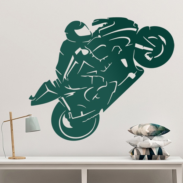 Stickers muraux: Silhouette de Motard Acrobate MotoGP