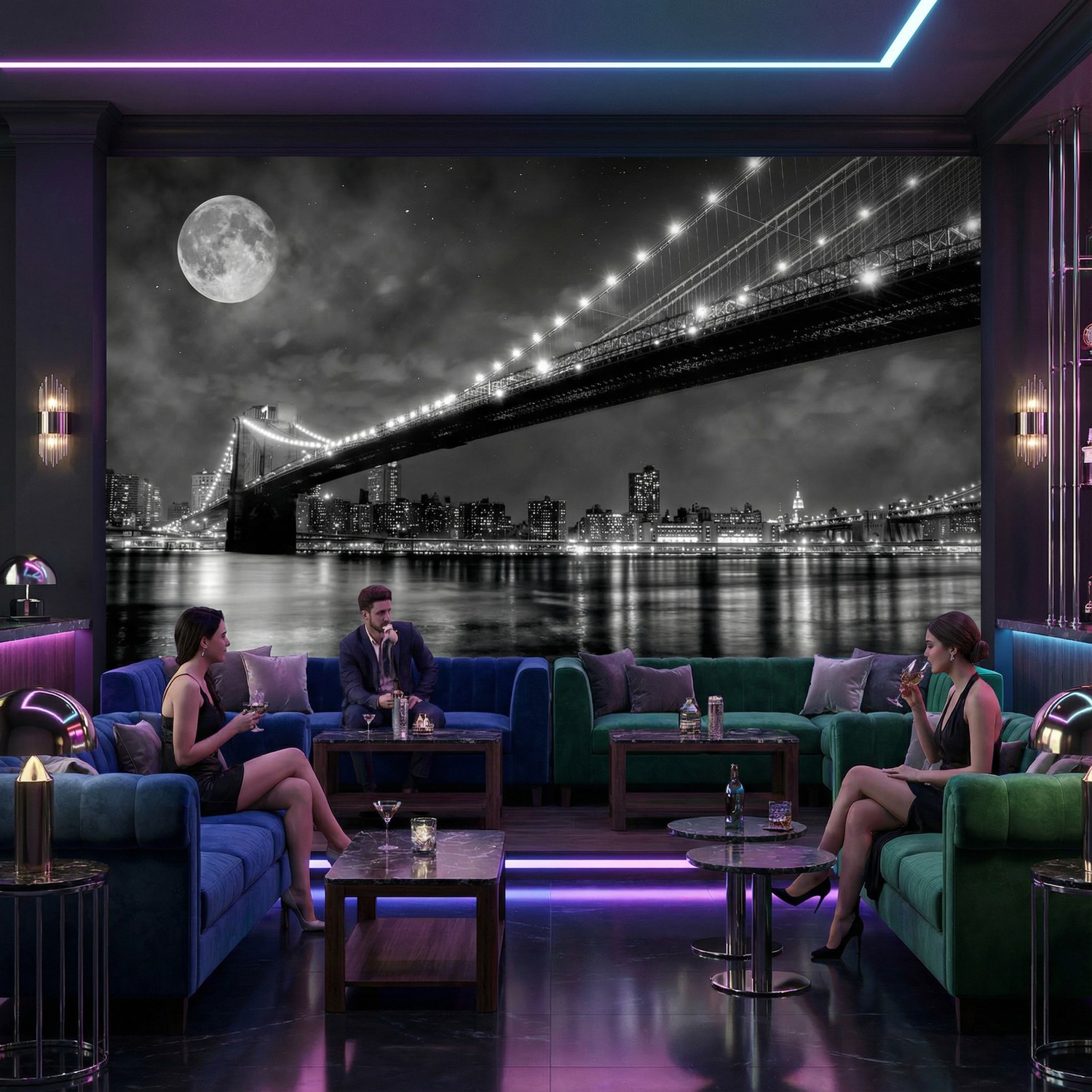 Poster xxl: Pont de Brooklyn nocturne