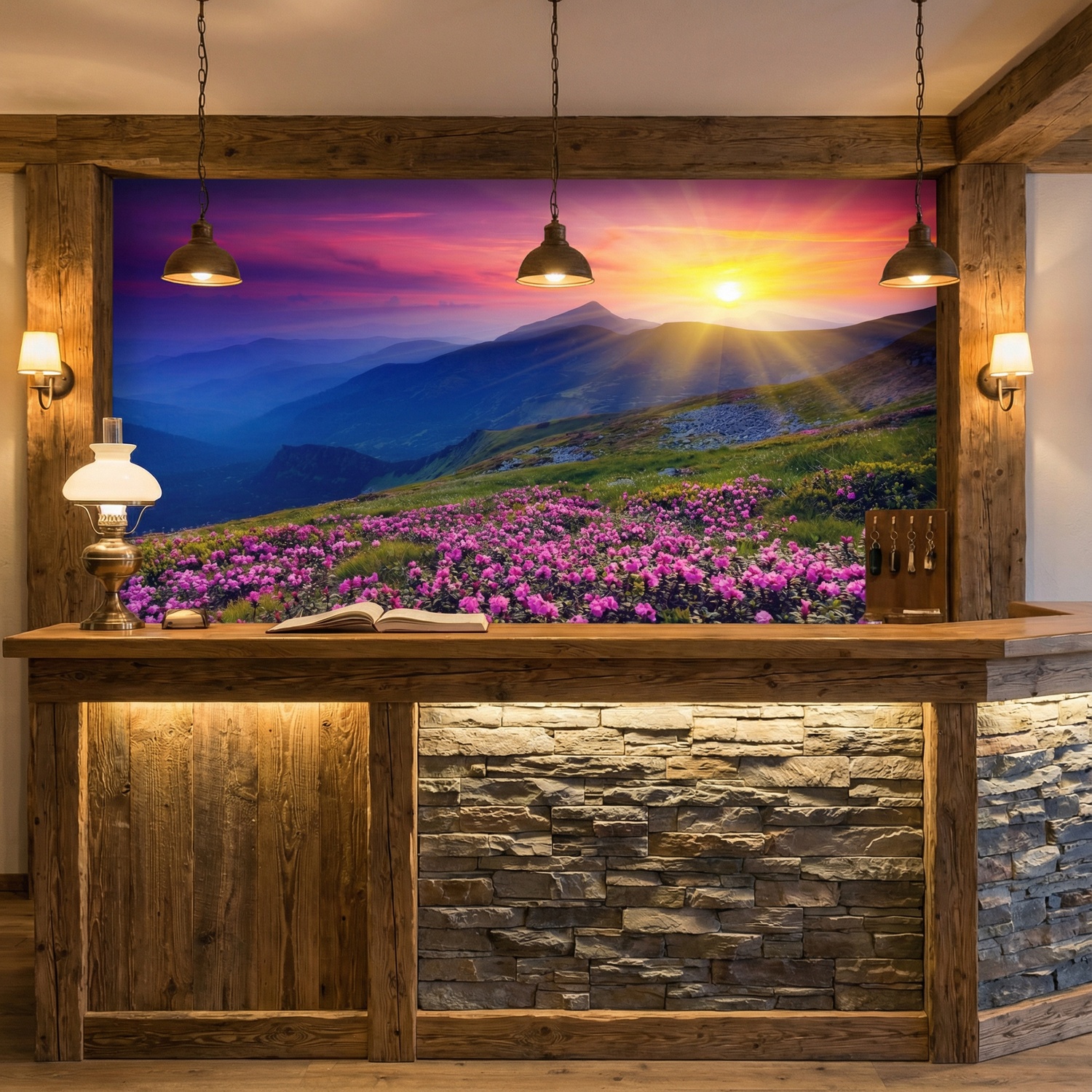 Poster xxl: Coucher de soleil dans les montagnes