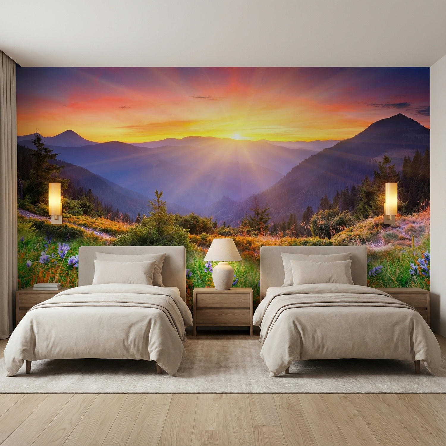 Poster xxl: Coucher de soleil sur le terrain