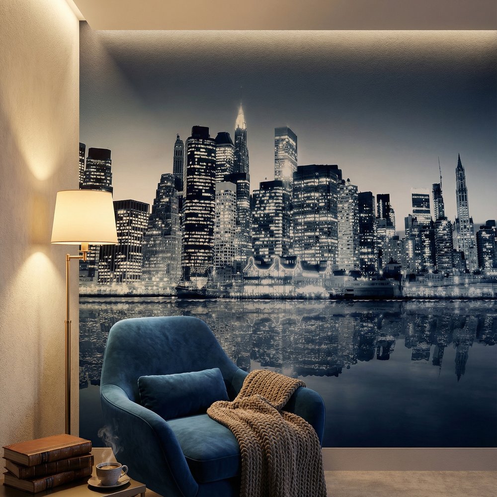Poster xxl: Manhattan la nuit en bleu