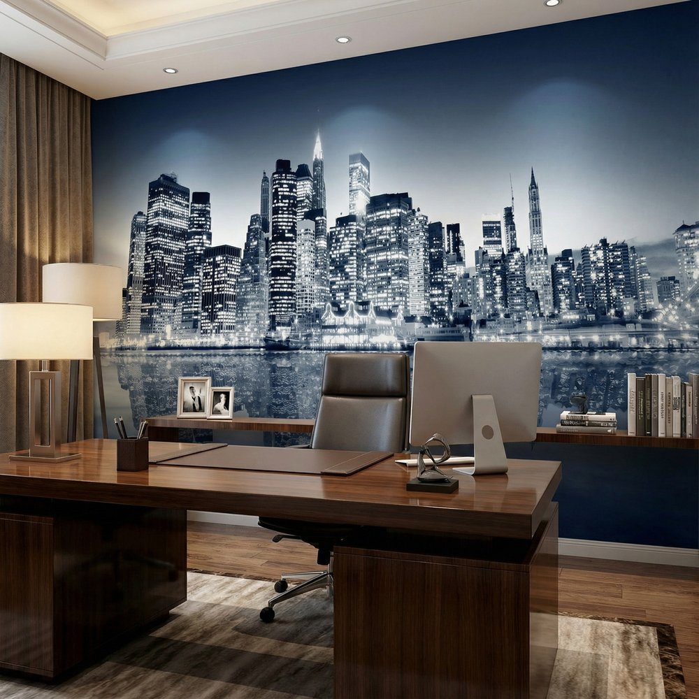 Poster xxl: Manhattan la nuit en bleu